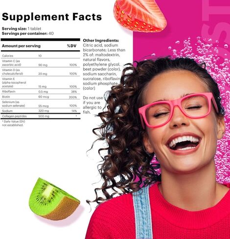 قرص مشروب فيتامين فوار من فوست بيوتي، للشعر والبشرة والأظافر مع الكولاجين والفراولة والكيوي، 20 قيراطًا + قرص مشروب فيتامين فوار متعدد الفيتامينات للسيدات من فووست، جوافة برتقالية، 20 قيراطًا in Kuwait