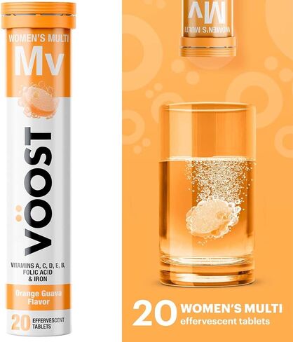 قرص مشروب فيتامين فوار من فوست بيوتي، للشعر والبشرة والأظافر مع الكولاجين والفراولة والكيوي، 20 قيراطًا + قرص مشروب فيتامين فوار متعدد الفيتامينات للسيدات من فووست، جوافة برتقالية، 20 قيراطًا in Kuwait