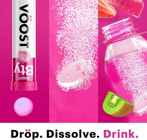 قرص مشروب فيتامين فوار من فوست بيوتي، للشعر والبشرة والأظافر مع الكولاجين والفراولة والكيوي، 20 قيراطًا + قرص مشروب فيتامين فوار متعدد الفيتامينات للسيدات من فووست، جوافة برتقالية، 20 قيراطًا in Kuwait