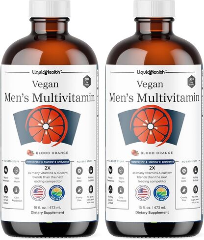 فيتامينات سائلة نباتية متعددة للرجال من LIQUIDHEALTH مع مزيج عشبي أشواغاندا للرجال البالغين - مكمل أداء يومي لدعم القدرة على التحمل والقدرة على التحمل وتدفق الدم - نباتي، غير معدّل وراثيًا، خالي من السكر (عبوتان) in Kuwait