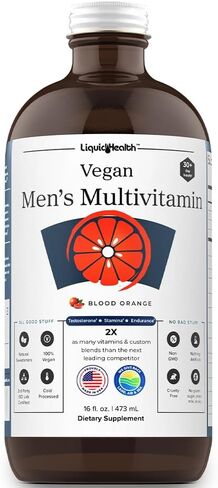 فيتامينات سائلة نباتية متعددة للرجال من LIQUIDHEALTH مع مزيج عشبي أشواغاندا للرجال البالغين - مكمل أداء يومي لدعم القدرة على التحمل والقدرة على التحمل وتدفق الدم - نباتي، غير معدّل وراثيًا، خالي من السكر (عبوتان) in Kuwait