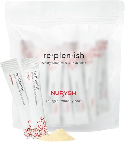 NURYSH Replenish Marine Collagen Peptides مسحوق المكملات الغذائية المضادة للشيخوخة مع حمض الهيالورونيك وفيتامينات C وB3 - يدعم صحة البشرة والشعر - 28 عصا سفر - نكهة التوت - صنع في الولايات المتحدة الأمريكية in Kuwait