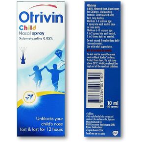 Otrivin child Nasal Spray 0.05% (60 Meterd dose, 0.33 Fluid ounzes) for Infant and Children Under 1 Year of Age and up to 6 Years of Age, Effective Unblocks Your Child's Nose Fast & Last for 12 Hours in Saudi Arabia