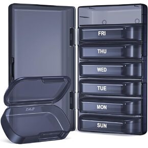 PULIV Pill Organizer with Large Capacity, Dual Protection Pill Box 7 Day, Arthritis Friendly Pill Case Easy to Open, Weekly Medicine Organizer for Vitamins, Medications, Fish Oils (Navy Blue) in Kuwait