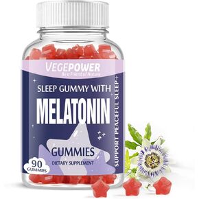 VEGEPOWER Melatonin Gummies 1mg for Kids (Sugar-Free) - Sleep Gummies with Vitamin B6 and Passionflower for Fall Asleep Faster, Vegan, Non-GMO, Strawberry Flavored 90 Count in Kuwait