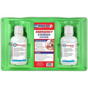 Rapid Care First Aid 662FAK-15-1 16 oz Eye Wash Station with 25 Person First Aid Kit, Exceeds OSHA/ANSI 2015 Standards, FDA Compliant, Wall Mountable, 20" x 14" x 4", Red, White & Blue in Kuwait