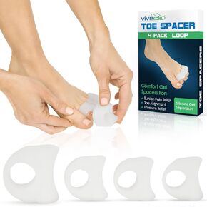 VIVEsole Bunion Toe Spacers (4 Pack) Gel Toe Separators for Men, Women - Big Toe Spreader Cushions for Pain Relief, Foot Care, Correct Bunions and Restore Toes to Their Original Shape