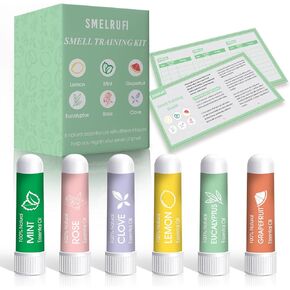 مجموعة التدريب على الرائحة من هيونوودو، 6 زيوت عطرية - الليمون والنعناع والورد والجريب فروت والقرنفل والأوكالبتوس وأجهزة الاستنشاق الأنفية تساعد على استعادة حاسة الشم، ومجموعة تدريب حاسة الشم مع دليل تدريب على الرائحة in Kuwait