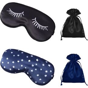 Black Sleep Mask Silk Eye Sleeping Mask,Dark Blue Sleep Mask for Men,Adjustable Strap Soft Eye Mask for Sleeping,Travel Nap Sleep Eye Mask with Silk Pouch,Eye Cover for Sleeping for Women(2+2Pack)