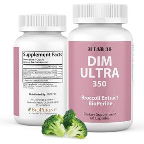 MLAB36 DIM Ultra 350 مجم مع مستخلص البروكلي والبيوبيرين - مكمل DIM للرجال والنساء لدعم استقلاب الإستروجين وتوازن الهرمونات - 60 كبسولة نباتية غير معدلة وراثيًا وخالية من الغلوتين - صنع في الولايات المتحدة الأمريكية in Saudi Arabia