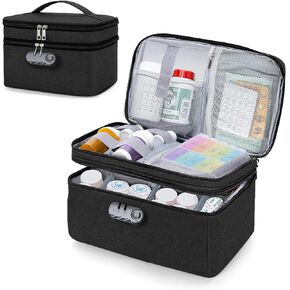 حقيبة تنظيم الأدوية من ديرغزي للسفر مع قفل مركب، حقيبة سفر لتنظيم زجاجات حبوب الدواء قابلة للقفل للوصفات الطبية والمستلزمات الطبية in Kuwait