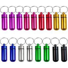 AUEAR, 15 Pack Mini Pill Box Keychain Waterproof Aluminum Geocaching Container Tube for Outdoor Camping Travel