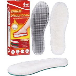 Cushwork Women's Warm Sheepskin Insoles,Thick and Warm Soft Cozy Wool Insole Fluffy Fleece Replacement for Shoes Boots Slippers,Thermic Reflective Aluminum Sole,Keep Warm and Dry-F