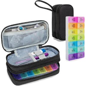 Trunab Weekly Pill Box Organizer 2 Times a Day with Portable Travel Bag, Rainbow 7 Day Am Pm Pill Case for Pills, Vitamin, Fish Oil, Supplements Holder