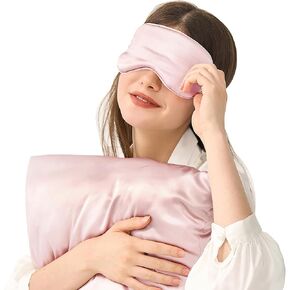 SHALALA Silk Sleep Mask Pink Silk Eye Mask Blindfold for Sleeping with Elastic Strap, Women Men 100% Pure Mulberry Silk Light Blocking Eye Cover for Gift Airplane Travel Nap