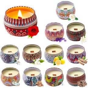 Ziosxin 12 Pcs Scented Candles Gift Set 4.4oz，Soy Wax Candles, Wooden Wick Candle Aromatherapy Candles for Home，Pure Natural Fragrance, 12 Kinds of Fragrance in Kuwait