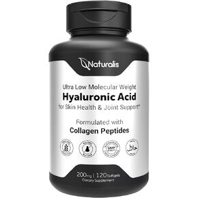 Naturalis Hyaluronic Acid 200mg, 10x Better Absorption Ultra Low Molecular Weight with Collagen, Biotin, Selenium & Vitamin E | Hair, Skin, Nails & Joint Supplements | 60 Softgels