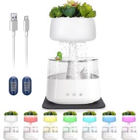 Aromatherapy Diffuser Humidifier, Rain Drop Humidifier Artificial Plants Night Light Essential Oil Diffuser,7 Color Cloud Humidifier with Filter Replacementr&Frog Ornaments&Mat for Home Bedroom Aroma in Kuwait