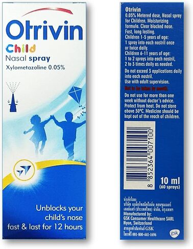 Otrivin child Nasal Spray 0.05% (60 Meterd dose, 0.33 Fluid ounzes) for Infant and Children Under 1 Year of Age and up to 6 Years of Age, Effective Unblocks Your Child's Nose Fast & Last for 12 Hours in Saudi Arabia