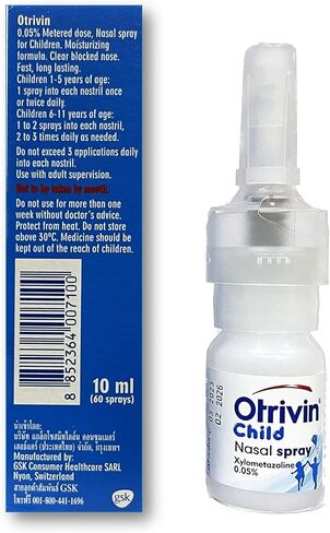 Otrivin child Nasal Spray 0.05% (60 Meterd dose, 0.33 Fluid ounzes) for Infant and Children Under 1 Year of Age and up to 6 Years of Age, Effective Unblocks Your Child's Nose Fast & Last for 12 Hours in Saudi Arabia