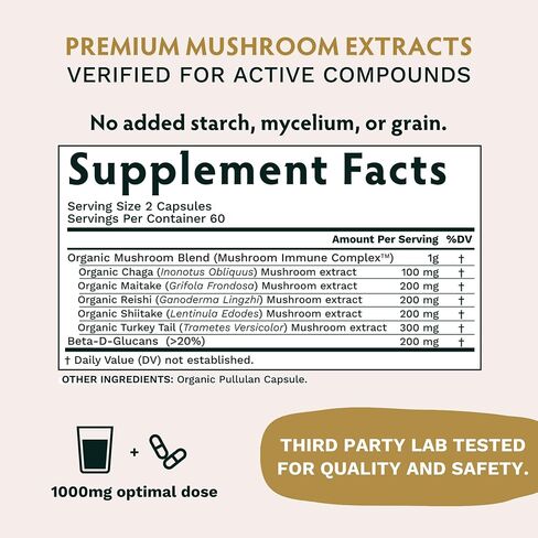 Superfood Master Blend Mushroom Vegan Capsules Supplement - 120 Count 60 Servings - Mushroom Powder Complex - Chaga | Reishi | Maitake | Shiitake | Turkey Tail Mushrooms for Immunity Support & Health in Saudi Arabia