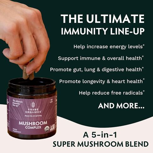 Superfood Master Blend Mushroom Vegan Capsules Supplement - 120 Count 60 Servings - Mushroom Powder Complex - Chaga | Reishi | Maitake | Shiitake | Turkey Tail Mushrooms for Immunity Support & Health in Saudi Arabia