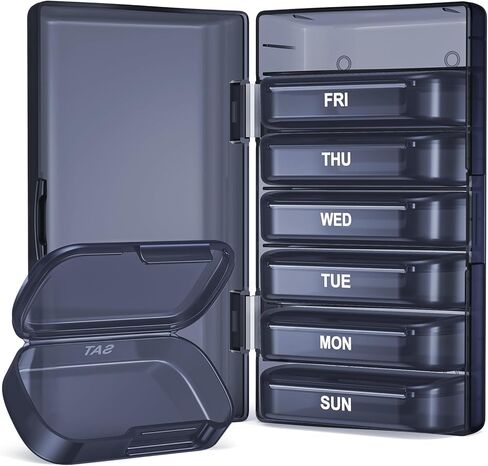 PULIV Pill Organizer with Large Capacity, Dual Protection Pill Box 7 Day, Arthritis Friendly Pill Case Easy to Open, Weekly Medicine Organizer for Vitamins, Medications, Fish Oils (Navy Blue) in Kuwait