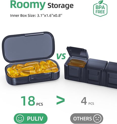 PULIV Pill Organizer with Large Capacity, Dual Protection Pill Box 7 Day, Arthritis Friendly Pill Case Easy to Open, Weekly Medicine Organizer for Vitamins, Medications, Fish Oils (Navy Blue) in Kuwait