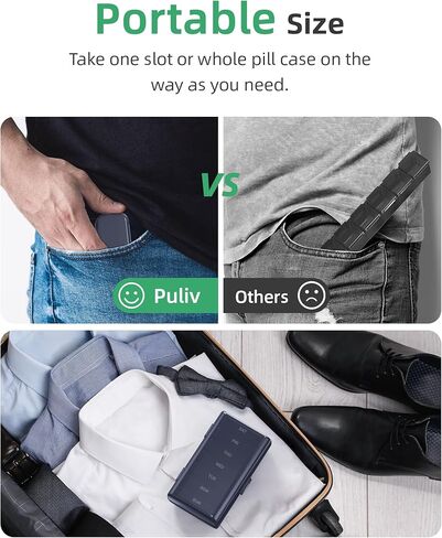 PULIV Pill Organizer with Large Capacity, Dual Protection Pill Box 7 Day, Arthritis Friendly Pill Case Easy to Open, Weekly Medicine Organizer for Vitamins, Medications, Fish Oils (Navy Blue) in Kuwait