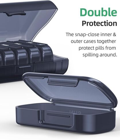 PULIV Pill Organizer with Large Capacity, Dual Protection Pill Box 7 Day, Arthritis Friendly Pill Case Easy to Open, Weekly Medicine Organizer for Vitamins, Medications, Fish Oils (Navy Blue) in Kuwait
