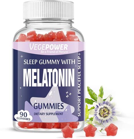 VEGEPOWER Melatonin Gummies 1mg for Kids (Sugar-Free) - Sleep Gummies with Vitamin B6 and Passionflower for Fall Asleep Faster, Vegan, Non-GMO, Strawberry Flavored 90 Count in Kuwait
