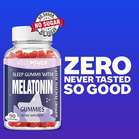 VEGEPOWER Melatonin Gummies 1mg for Kids (Sugar-Free) - Sleep Gummies with Vitamin B6 and Passionflower for Fall Asleep Faster, Vegan, Non-GMO, Strawberry Flavored 90 Count in Kuwait