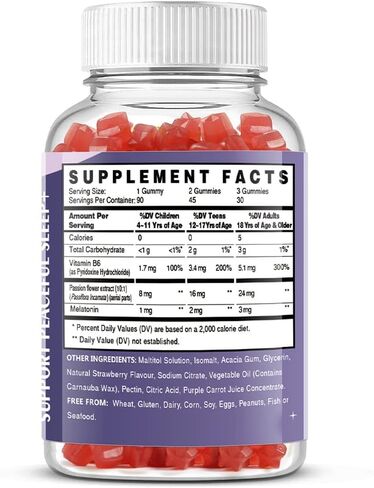 VEGEPOWER Melatonin Gummies 1mg for Kids (Sugar-Free) - Sleep Gummies with Vitamin B6 and Passionflower for Fall Asleep Faster, Vegan, Non-GMO, Strawberry Flavored 90 Count in Kuwait