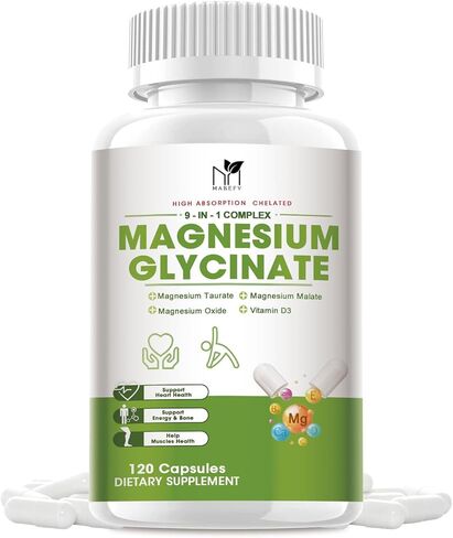 Magnesium Glycinate Supplement 500mg, Triple Magnesium Complex Capsules, High Absorption Chelated Magnesium Supplements for Calm Mood, Improved Sleep, Stress Relief, Support Heart & Nerve Health in Kuwait