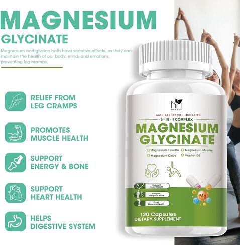 Magnesium Glycinate Supplement 500mg, Triple Magnesium Complex Capsules, High Absorption Chelated Magnesium Supplements for Calm Mood, Improved Sleep, Stress Relief, Support Heart & Nerve Health in Kuwait