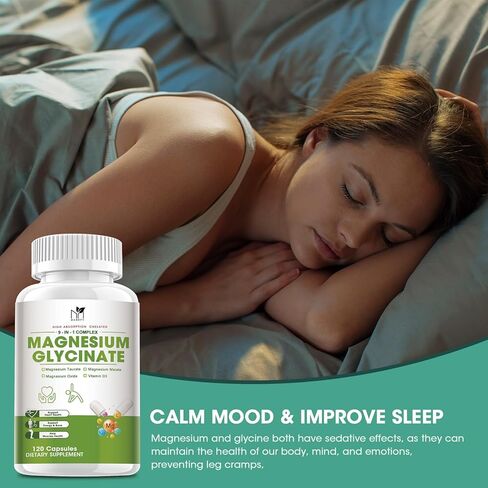 Magnesium Glycinate Supplement 500mg, Triple Magnesium Complex Capsules, High Absorption Chelated Magnesium Supplements for Calm Mood, Improved Sleep, Stress Relief, Support Heart & Nerve Health in Kuwait