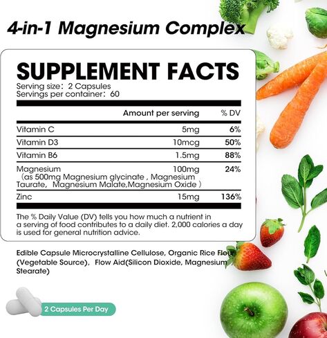Magnesium Glycinate Supplement 500mg, Triple Magnesium Complex Capsules, High Absorption Chelated Magnesium Supplements for Calm Mood, Improved Sleep, Stress Relief, Support Heart & Nerve Health in Kuwait