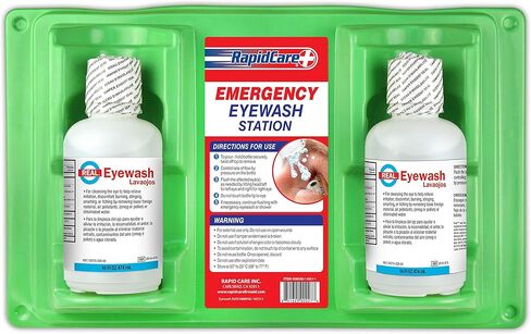Rapid Care First Aid 662FAK-15-1 16 oz Eye Wash Station with 25 Person First Aid Kit, Exceeds OSHA/ANSI 2015 Standards, FDA Compliant, Wall Mountable, 20" x 14" x 4", Red, White & Blue in Kuwait