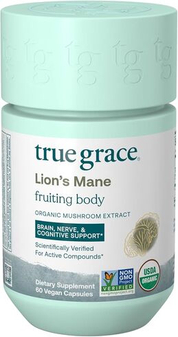 True Grace Mushroom Lion's Mane دعم الدماغ والأعصاب والإدراك - 120 كبسولة - عضوي in Kuwait