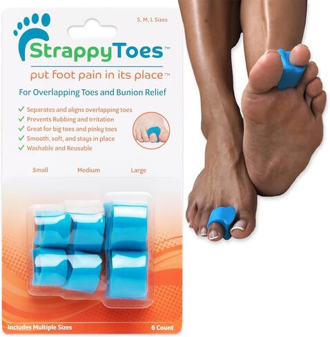 StrappyToes - فواصل أصابع القدم من السيليكون للنساء والرجال - تساعد على تصحيح أصابع القدم الملتوية والمتداخلة - مصحح الورم لتحسين صحة القدم - فواصل وأداة تمليس إصبع القدم الكبيرة in Kuwait