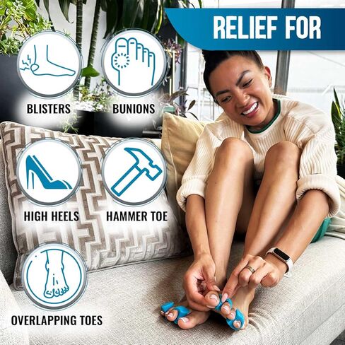StrappyToes - فواصل أصابع القدم من السيليكون للنساء والرجال - تساعد على تصحيح أصابع القدم الملتوية والمتداخلة - مصحح الورم لتحسين صحة القدم - فواصل وأداة تمليس إصبع القدم الكبيرة in Kuwait