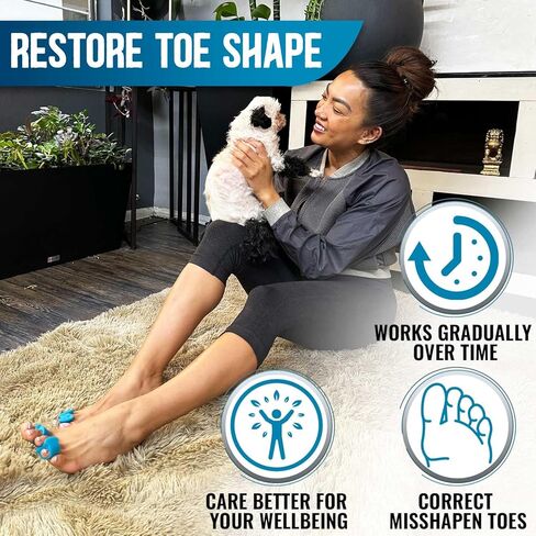 StrappyToes - فواصل أصابع القدم من السيليكون للنساء والرجال - تساعد على تصحيح أصابع القدم الملتوية والمتداخلة - مصحح الورم لتحسين صحة القدم - فواصل وأداة تمليس إصبع القدم الكبيرة in Kuwait