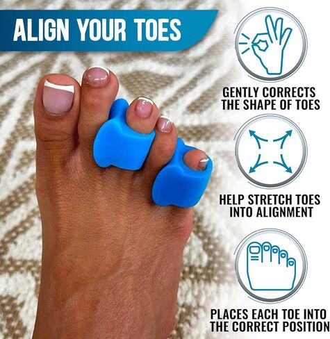 StrappyToes - فواصل أصابع القدم من السيليكون للنساء والرجال - تساعد على تصحيح أصابع القدم الملتوية والمتداخلة - مصحح الورم لتحسين صحة القدم - فواصل وأداة تمليس إصبع القدم الكبيرة in Kuwait