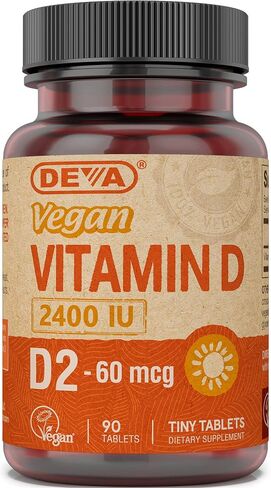DEVA Vegan Vitamin D2 60 mcg 2400 IU, Ergocalciferol Supplement with No Animal Ingredients, 90 Tablets (Pack of 2) in Saudi Arabia