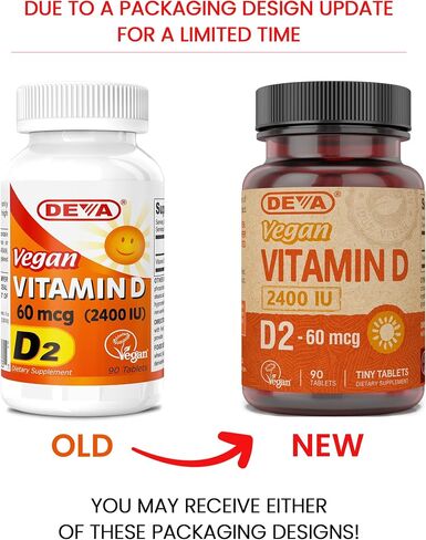 DEVA Vegan Vitamin D2 60 mcg 2400 IU, Ergocalciferol Supplement with No Animal Ingredients, 90 Tablets (Pack of 2) in Saudi Arabia