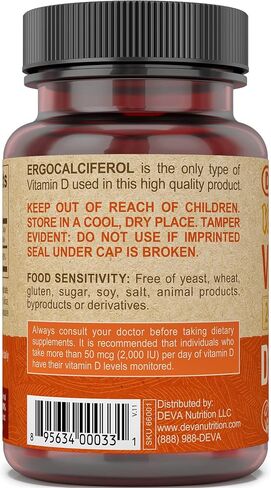 DEVA Vegan Vitamin D2 60 mcg 2400 IU, Ergocalciferol Supplement with No Animal Ingredients, 90 Tablets (Pack of 2) in Saudi Arabia