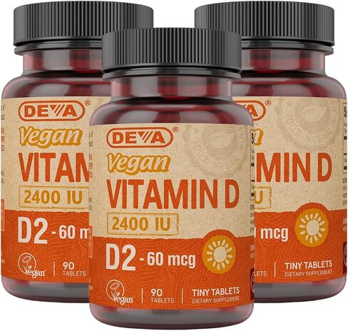 DEVA Vegan Vitamin D2 60 mcg 2400 IU, Ergocalciferol Supplement with No Animal Ingredients, 90 Tablets (Pack of 2) in Saudi Arabia