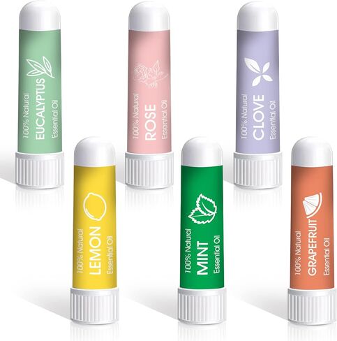 مجموعة التدريب على الرائحة من هيونوودو، 6 زيوت عطرية - الليمون والنعناع والورد والجريب فروت والقرنفل والأوكالبتوس وأجهزة الاستنشاق الأنفية تساعد على استعادة حاسة الشم، ومجموعة تدريب حاسة الشم مع دليل تدريب على الرائحة in Kuwait