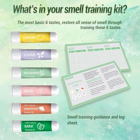 مجموعة التدريب على الرائحة من هيونوودو، 6 زيوت عطرية - الليمون والنعناع والورد والجريب فروت والقرنفل والأوكالبتوس وأجهزة الاستنشاق الأنفية تساعد على استعادة حاسة الشم، ومجموعة تدريب حاسة الشم مع دليل تدريب على الرائحة in Kuwait