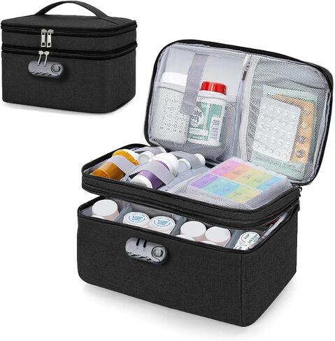 حقيبة تنظيم الأدوية من ديرغزي للسفر مع قفل مركب، حقيبة سفر لتنظيم زجاجات حبوب الدواء قابلة للقفل للوصفات الطبية والمستلزمات الطبية in Kuwait
